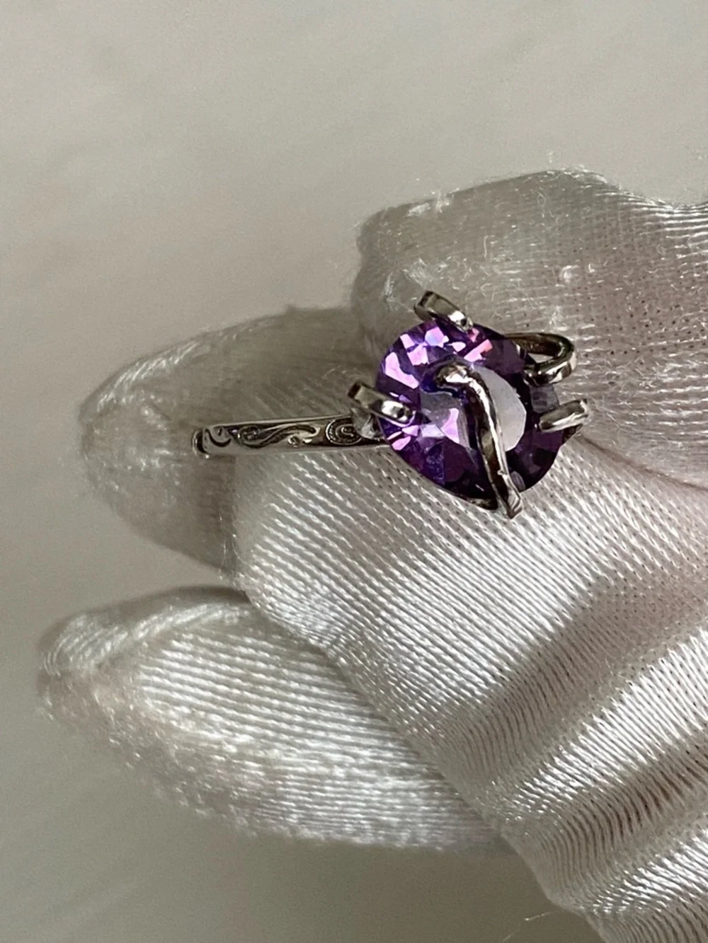 925 Sterling Silver Amethyst Cocktail Ring Serpent Prong Adjustable Ring 2 Ct
